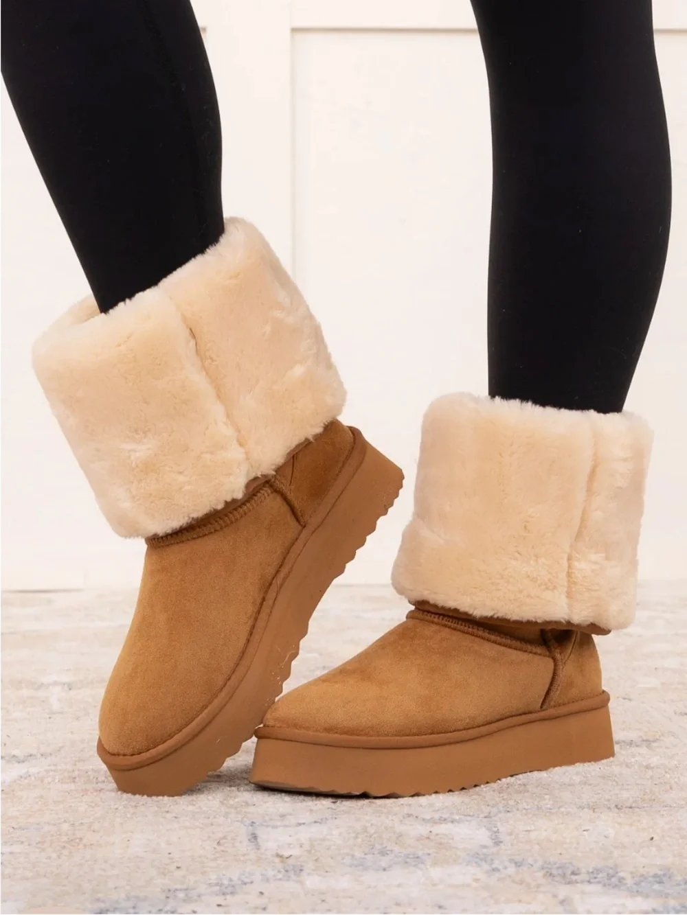 Chestnut Faux Fur Cuff Winter Boots - Women